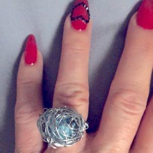 Ladies wired handmade ring semiprecious turquoise stones